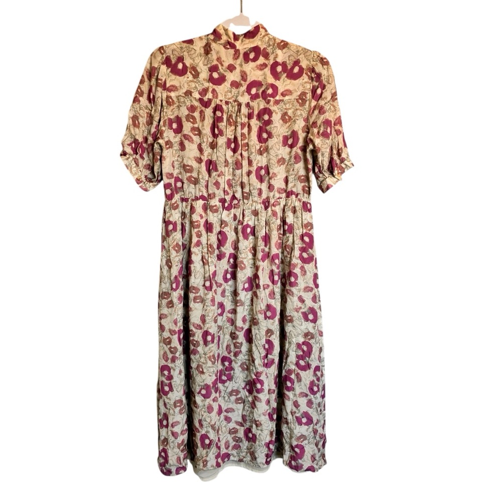 Floral Puff-Sleeve Midi Dress in Beige and Mauve - Picture 4 of 8